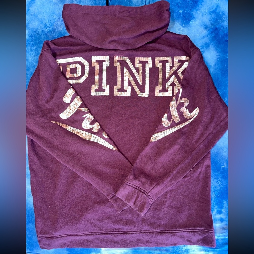 PINK Victoria's Secret Burgundy Hoodie with Gold Accents